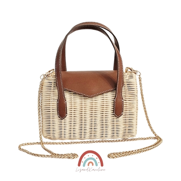 New! J. Crew Small Rattan Leather Top Handle Satchel Crossbody Bag - Picture 3 of 16